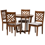 Baxton Studio Alena Dining Set, 29-15/16inH x 35-7/16inW x 35-7/16inD, Gray/Walnut