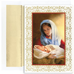 Great Papers! Holiday Greeting Cards With Envelopes, 7 7/8in x 5 5/8in, Madonna And Child, Pack Of 16