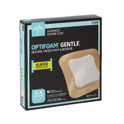 Medline Optifoam Gentle Silicone-Faced Foam & Border Dressings, 6in x 6in, Natural, Case Of 100