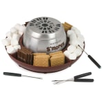 Nostalgia Electrics Indoor Electric Stainless-Steel Smores Maker With 4 Lazy Susan Compartment Trays, Brown