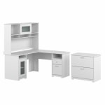 Bush Furniture Cabot 60inW L-Shaped Corner Desk With Hutch And Lateral File Cabinet, White, Standard Delivery