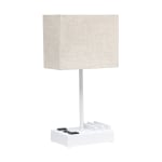 Simple Designs Multi-Use Table Lamp with 2 USB Ports and Charging Outlet, 15-5/16inH, Beige/White