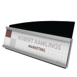 Deflecto Interior Image Nameplate Sign Holder, 3 7/8inH x 8 1/2inW x 2 7/16inD, Silver/Black