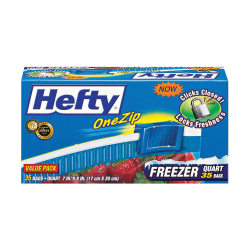 Hefty OneZip Storage Bags, 1 Quart, 7in x 8in, Clear, Box Of 35