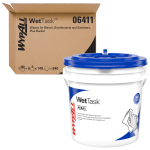 WypAll Critical Clean Wipers for Bleach, Disinfectants, and Sanitizers, WetTask Customizable Wet Wiping System, 12in x 6in, 140 Sheets Per Roll, Case Of 6 Rolls, 1 Bucket Included