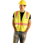 Non-ANSI Contractor Style Solid Vests, Large, Hi-Viz Yellow; Orange Trim