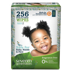 Seventh Generation Free & Clear Baby Wipes, Unscented, Pack Of 256