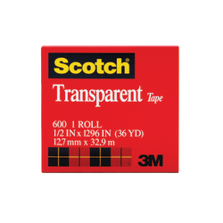 Scotch Transparent Tape, 1/2in x 1296in, Clear