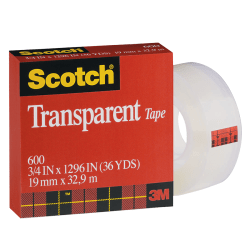 Scotch Transparent Tape, 3/4in x 1,296in, Clear