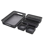 Realspace Plastic Weave Bin Set, Assorted Sizes, Black, Pack Of 5