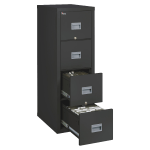 FireKing Patriot 17-3/4inD Vertical 4-Drawer Fireproof File Cabinet, Metal, Black, White Glove Delivery