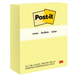 Post-it Notes, 1 3/8 in x 1 7/8 in, 12 Pads, 100 Sheets/Pad, Clean Removal, Canary Yellow