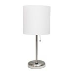 Creekwood Home Oslo USB Port Metal Table Lamp, 19-1/2inH, White Shade/Brushed Steel Base