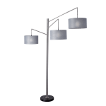 Adesso Wellington 3-Arm Arc Lamp, 91inH, Charcoal Gray Shade/Brushed Steel Base