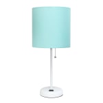 Creekwood Home Oslo Power Outlet Metal Table Lamp, 19-1/2inH, Aqua Shade/White Base