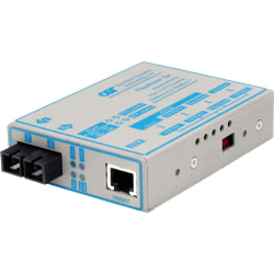 Omnitron FlexPoint 1000Mbps Gigabit Ethernet Fiber Media Converter RJ45 SC Single-Mode 12km - 1 x 1000BASE-T; 1 x 1000BASE-LX; US AC Powered; Lifetime Warranty