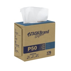 Hospeco TaskBrand P50 Premium Series Hydrospun Wipers, 9inH x 12-3/4inD, White, 176 Sheets Per Box, 10 Boxes Per Case