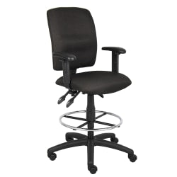 Boss Office Products Fabric Drafting Stool With Loop Armrests, Black/Chrome