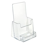 Azar Displays Plastic Trifold Brochure Holders With Business Card Pocket, 7 1/4inH x 4inW x 3 3/4inD, Clear, Pack Of 10