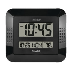 Sharp Digital Auto Time Set Wall Clock, 8in x 7in, Black