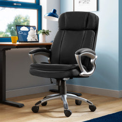 Office Star Work Smart Faux Leather High-Back Big & Tall Chair, Black