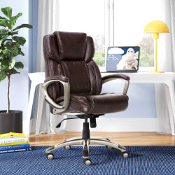 Serta Puresoft Ergonomic Bonded Leather/Mesh High-Back Chair, Black/Silver