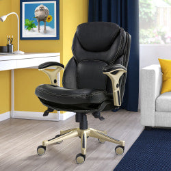 Serta Executive Office Ergonomic Bonded Leather High-Back Chair, Biscuit Brown/Silver