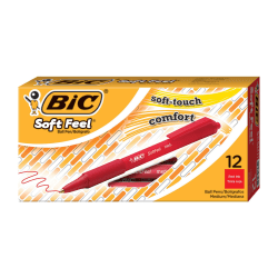 BIC Soft Feel Retractable Ballpoint Pens, Medium Point, 1.0 mm, Red Barrel, Red Ink, Box Of 12 Pens