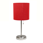 Creekwood Home Oslo USB Port Metal Table Lamp, 19-1/2inH, Red Shade/Brushed Steel Base