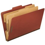 Pendaflex Pressboard Classification Folder, 2 Dividers, 6 Partitions, 2/5 Cut, 30% Recycled, Legal Size, Red, Box Of 10