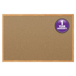 Mead Classic Cork Bulletin Board 48in x 36in, Aluminum Frame With Oak Finish