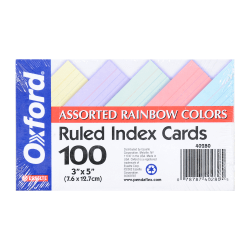 Oxford Index Cards, Ruled, 3in x 5in, Assorted Pastels, Pack Of 100