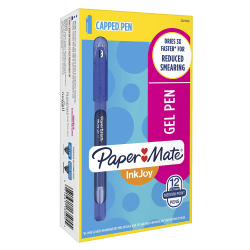 Paper Mate Inkjoy Gel 600ST Stick Pens, Medium Point, 0.7 mm, Blue Barrel, Blue Ink, Pack Of 12