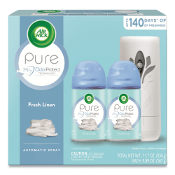 Air Wick Freshmatic Ultra Automatic Pure Starter Kits, Fresh Linen, 7-3/4in x 3-1/4in, White/Gray, Carton Of 4 Kits