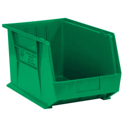 Partners Brand Plastic Stack & Hang Bin Boxes, Medium Size, 16in x 11in x 8in, Green, Pack Of 4