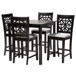 Baxton Studio Devon 5-Piece Pub Set, 36inH x 35-7/16inW x 35-7/16inD, Gray/Espresso