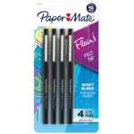 Paper Mate Flair Porous-Point Pens, Medium Point, 0.7 mm, Black Barrel, Black Ink, Pack Of 4