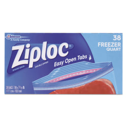 Ziploc Double-Zipper Freezer Bags, 7 3/4in x 7in, Clear, 38 Bags Per Box, Carton Of 9 Boxes