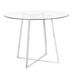 LumiSource Cosmo Glass Dining Table, 30-1/4inH x 39-1/2inW x 39-1/2inD, Clear/Chrome