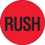 Tape Logic Preprinted Shipping Labels, DL1740, "Rush", 2in Circle, Red/Black, Roll Of 500