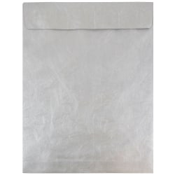 JAM Paper Tyvek Open-End Envelopes with Peel & Seal Closure, 11-1/2 x 14-1/2in, Silver, Pack Of 25 Envelopes