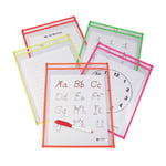 C Line Reusable Dry-Erase Pockets, 9in x 12in, Neon Assorted Colors, Pack Of 10