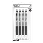 uni-ball Signo Gel 207 Retractable Gel Pens, Medium Point, 0.7 mm, Clear Barrel, Black Ink, Pack Of 4 Pens