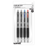 uni-ball 207 Retractable Fraud Prevention Gel Pens, Medium Point, 0.7 mm, Black Barrels, Assorted Ink Colors, Pack Of 4 Pens