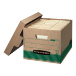 Bankers Box Stor/File Medium-Duty Storage Boxes With Locking Lift-Off Lids And Built-In Handles, Letter/Legal Size, 15in x 12in x 10in, 100% Recycled, Kraft/Green, Case Of 12