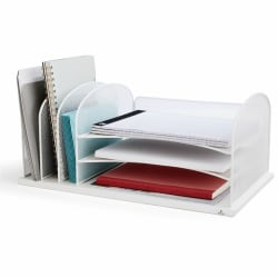 Safco Onyx 3 Tray/3 Upright Section Desk Organizer - 8.3in Height x 19.5in Width x 11.5in Depth - Desktop - White - Steel - 1 Each