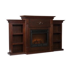 SEI Furniture Tennyson Electric Fireplace With Built-In Bookcases, 42 1/4inH x 70 1/4inW x 14inD, Espresso