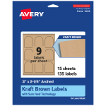 Avery Kraft Permanent Labels With Sure Feed, 94126-KMP15, Arched, 3in x 2-1/4in, Brown, Pack Of 135