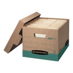 Bankers Box R Kive FastFold BAA Compliant Heavy-Duty Storage Boxes With Locking Lift-Off Lids And Built-In Handles, Letter/Legal Size, 15D x 12in x 10in, 100% Recycled, Kraft/Green, Case Of 12