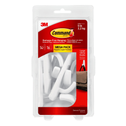 Command Large Utility Hooks, 14-Command Hooks, 16-Command Strips, Damage-Free, White